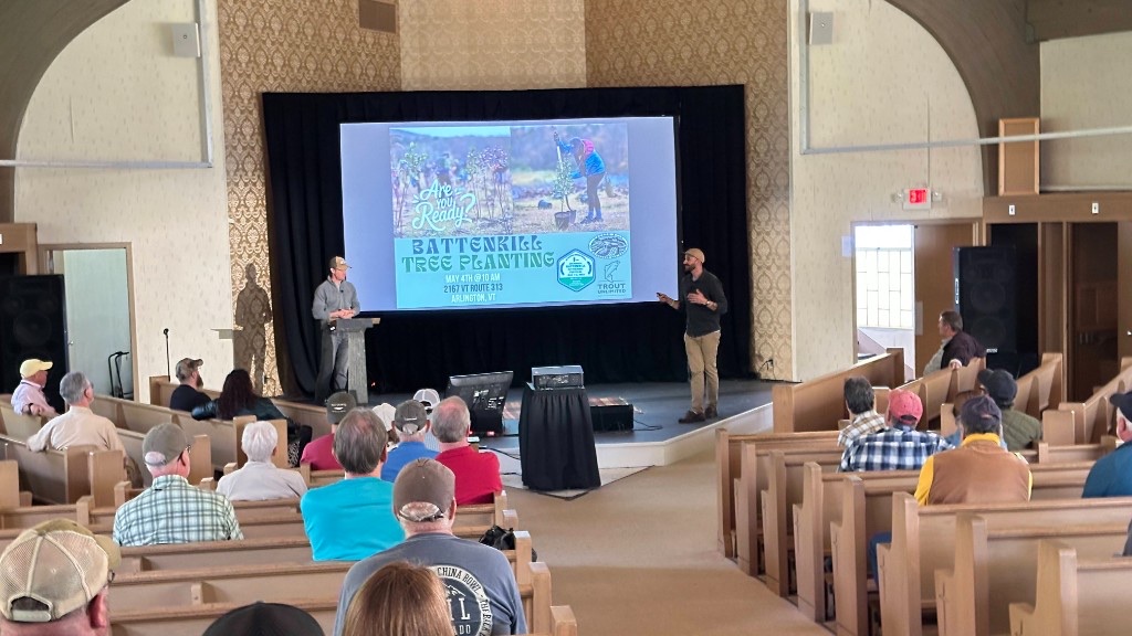 Jacob Fetterman and Jesse Vadala presenting the Battenkill tree planting.