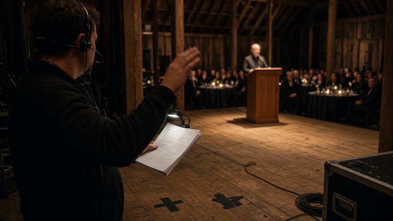 Calling a standby from the wings during a barn gala.