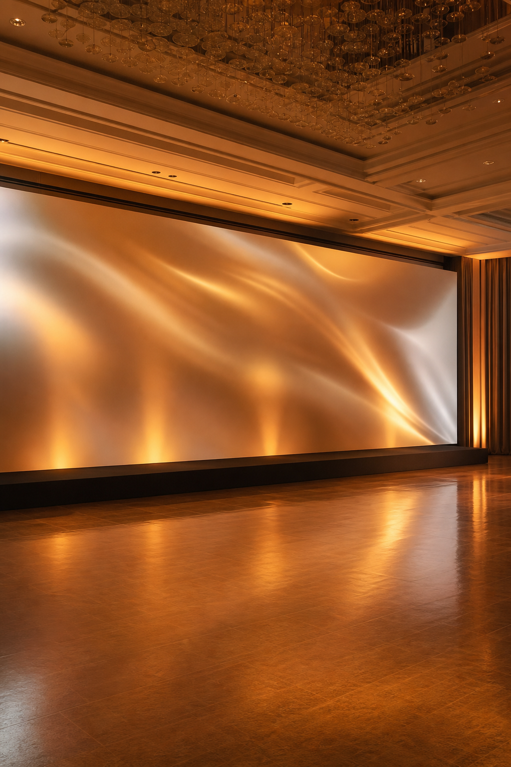 LED video wall with soft abstract light washes.