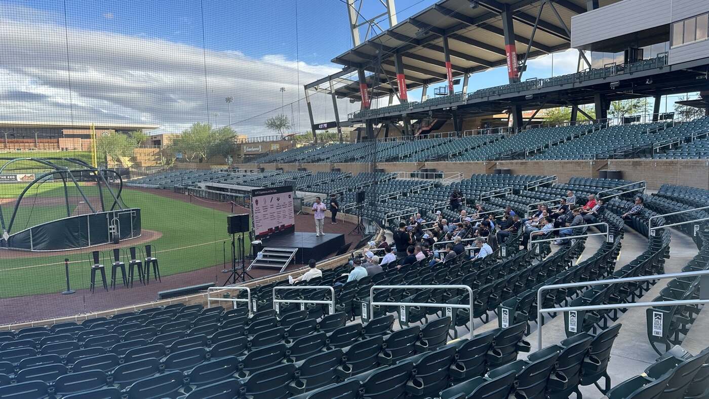 The Lenovo Demo Days stage in the stands at Salt River Fields, Scottsdale.